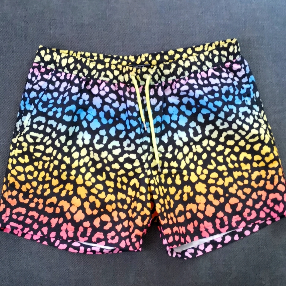 Multicolored Leapord Print Swim Trunks